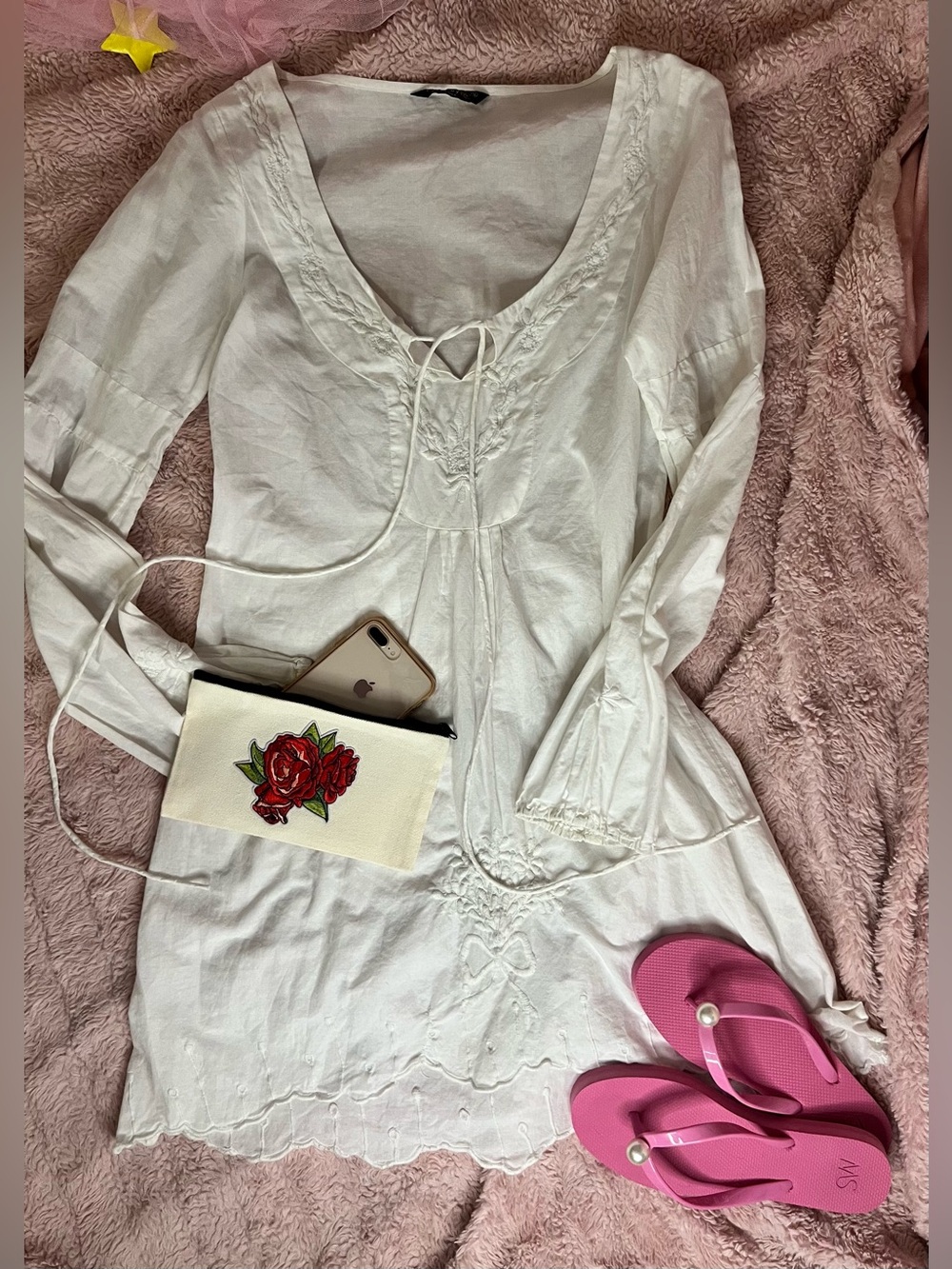 Chaudry KC White Embroidered Tunic Dress/Beach Cover-Up | Small | EUC